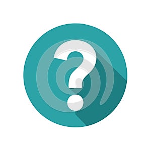 White Question Mark Symbol in Teal Circle with Shadow