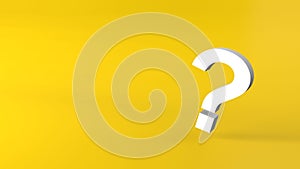 White Question Marks on yellow background. 3D Rendering. Minimal white question mark isolate. Realistic 3d query simple