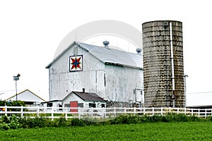 White Quilt Barn with Silo and fence