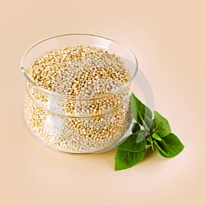 White quinoa in a glass pot