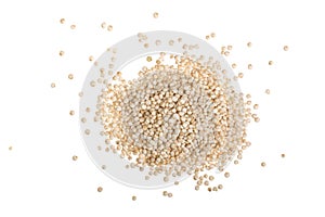 White quinoa seeds isolated on white background. Top view
