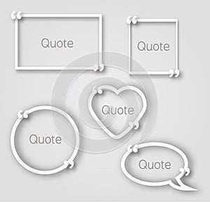 White quote bubble paper frames in realistic style. Different shapes paper frames templates with commas