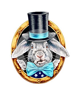 White Rabbit in a black hat and a bow tie