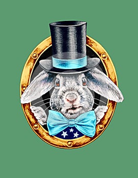 White Rabbit in a black hat and a bow tie