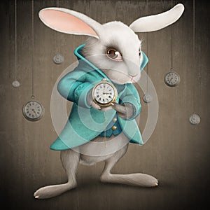 White rabbit with clock