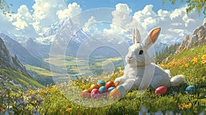 White Rabbit Easter Eggs Mountain Landscape