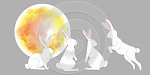 White Rabbit Poses Cartoon set Vector