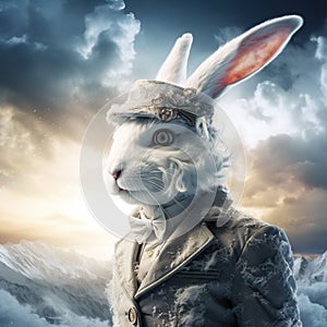 White rabbit in snow profile