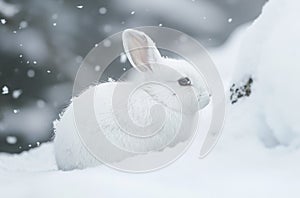 White rabbit in a snowy landscape