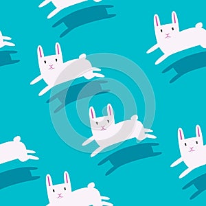 White rabbits running Seamless pattern