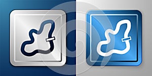 White Racing track icon isolated on blue and grey background. Silver and blue square button. Vector