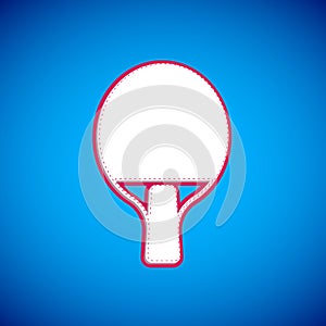 White Racket for playing table tennis icon isolated on blue background. Vector