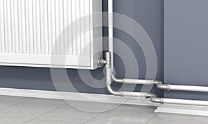 The white radiator and pipes of heating
