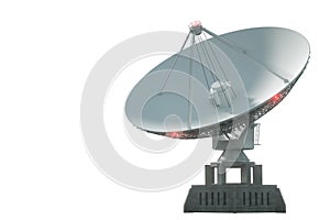 White radio telescope, a large satellite dish isolated on a white background. Technology concept, search for extraterrestrial life