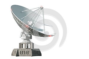 White radio telescope, a large satellite dish isolated on a white background. Technology concept, search for extraterrestrial life