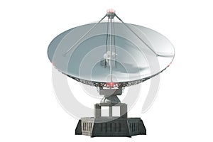 White radio telescope, a large satellite dish isolated on a white background. Technology concept, search for extraterrestrial life