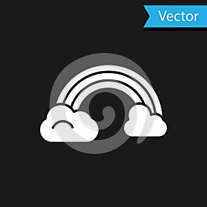 White Rainbow with clouds icon isolated on black background. Vector Illustration