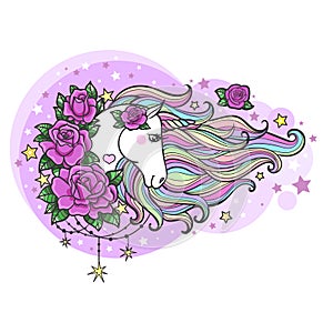 White, rainbow unicorn. Cute fantasy animal. Vector illustration