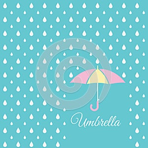 White raindrop and sweet umbrella on blue sky background