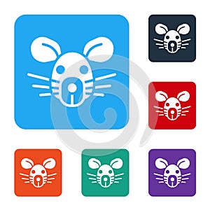 White Rat head icon isolated on white background. Mouse sign. Animal symbol. Set icons in color square buttons. Vector