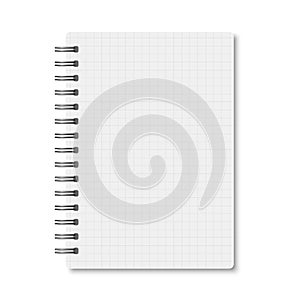 White realistic a6 cell lined notebook opened with soft shadows