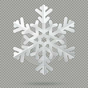 White realistic folded paper Christmas snowflake with shadow isolated on transparent background. EPS 10