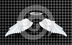 White realistic layered paper cut angel wings isolated on transparent background