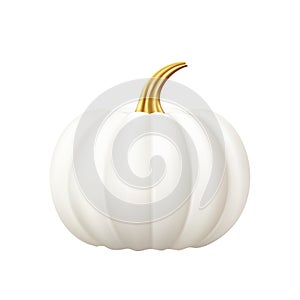 White realistic pumpkin with golden stem