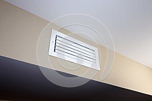 White Rectangle Home Furnace Air Vent in a Beige Color Wall