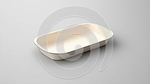 A white rectangular bowl with a black rim.