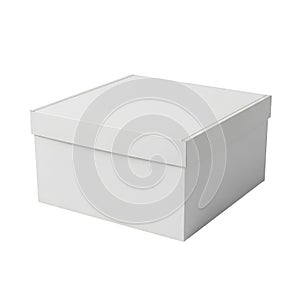 A white rectangular box with a hinged lid on a plain white background