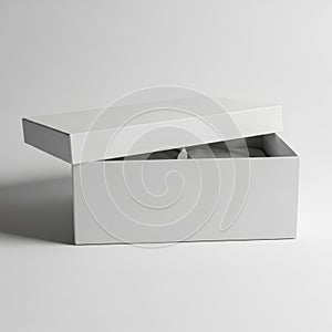 White rectangular box with open lid on plain background
