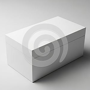 A white rectangular box with a lid on a plain background