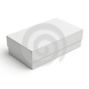 A white rectangular box with a lid sitting on a plain background