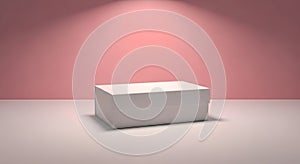 White rectangular box on a pink background