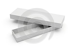 White rectangular box with removable lid and empty interior on plain white background
