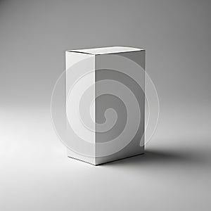 White rectangular box standing upright on a gradient gray background
