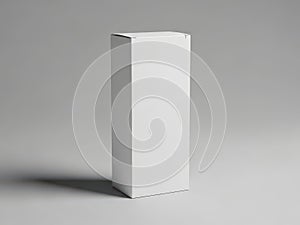 A white rectangular box standing upright on a gray background with subtle shadow