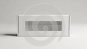 A white rectangular box with a transparent window on the front isolated on transparent background