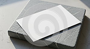 A white, rectangular card rests on