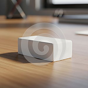 In the background are out of focus emphasizing the eraser as the