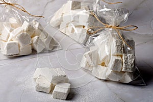 White rectangular marshmallow. Homemade cooking