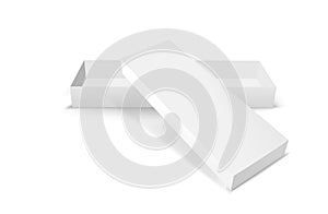 White rectangular package for snacks, food and chocolate. Open box