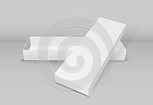 White rectangular package for snacks, food and chocolate. Open box