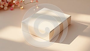 White rectangular product box packaging mockup with soft light and shadow