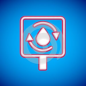 White Recycle clean aqua icon isolated on blue background. Drop of water with sign recycling. Vector