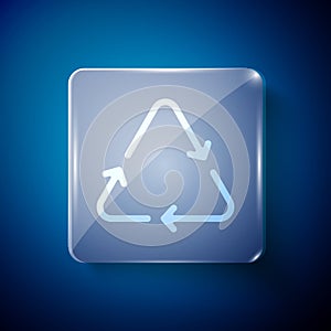 White Recycle symbol icon isolated on blue background. Circular arrow icon. Environment recyclable go green. Square