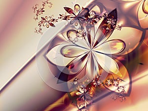 White Red Abstract Fractal Flower Background