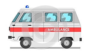 White and red ambulance car, emergency medical van vector Illustration on a white background
