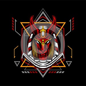 White Red Anubis with Geometry Ornament
